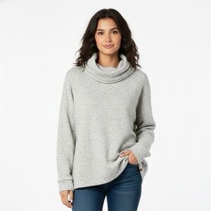 Alpine Marled Light Gray Herringbone Cowl Neck Sweater